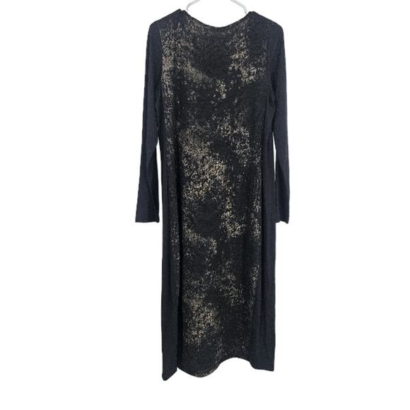 Alembika Dress Black Gold Textured Crinkled Long Sleeve Maxi Pockets Size 2 - Picture 5 of 5